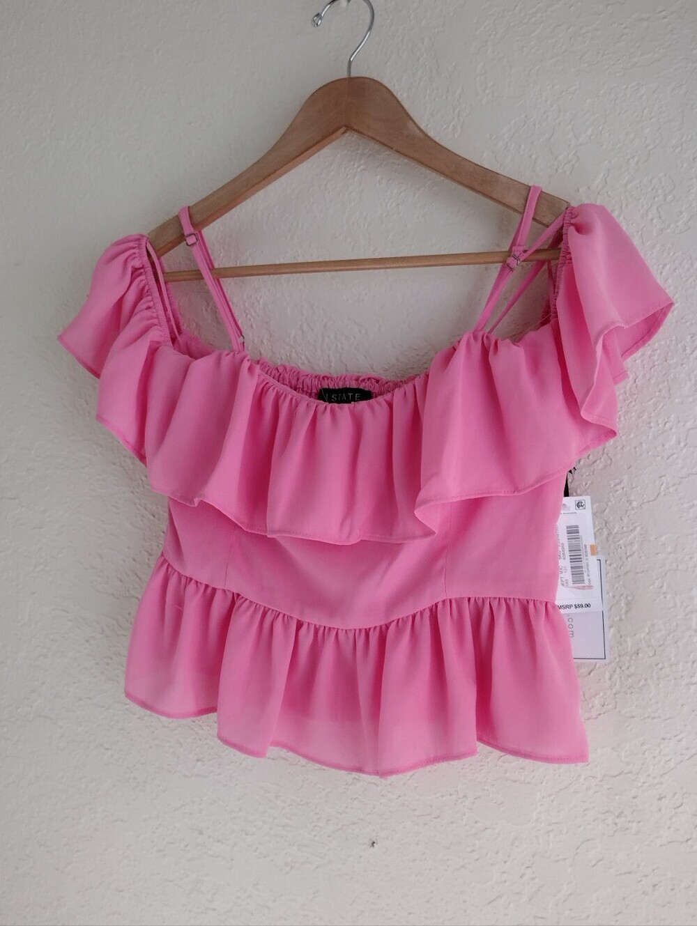 1st. State Women's Pink Ruffle Top - Picture 6 of 8